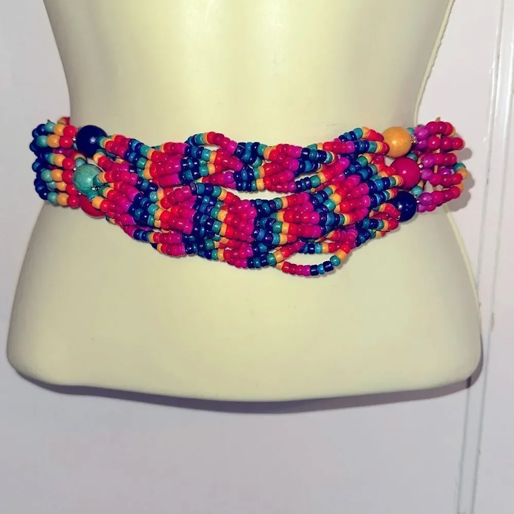 Fabulous vintage‎ multi colored wooden bead belt